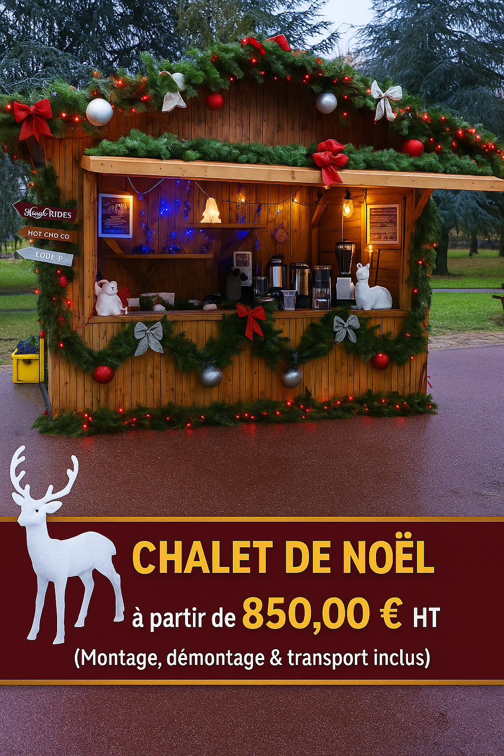location de chalet bois pour les marchés de Noël en Île-de-France, Yvelines, Dreux, Versailles