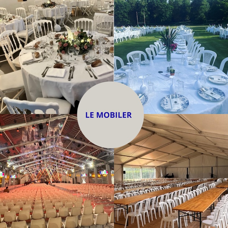 Location de mobilier événementiel : tables, chaises, bancs et équipements pour réceptions et événements