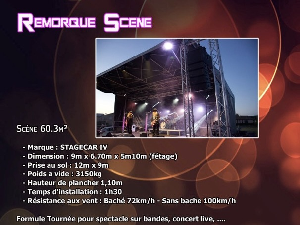 Location de podium sur remorque, scène autonome de 60 m² pour les concerts en Île-de-France, installation par DUO'Z EVENTS